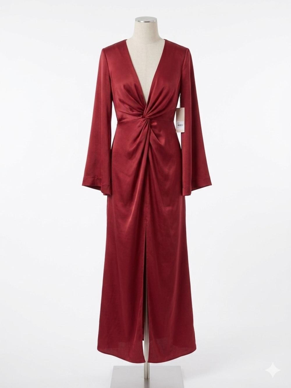NWT Keepsake The Label Crimson Romance Red Satin Twist Front Maxi Dress Size L